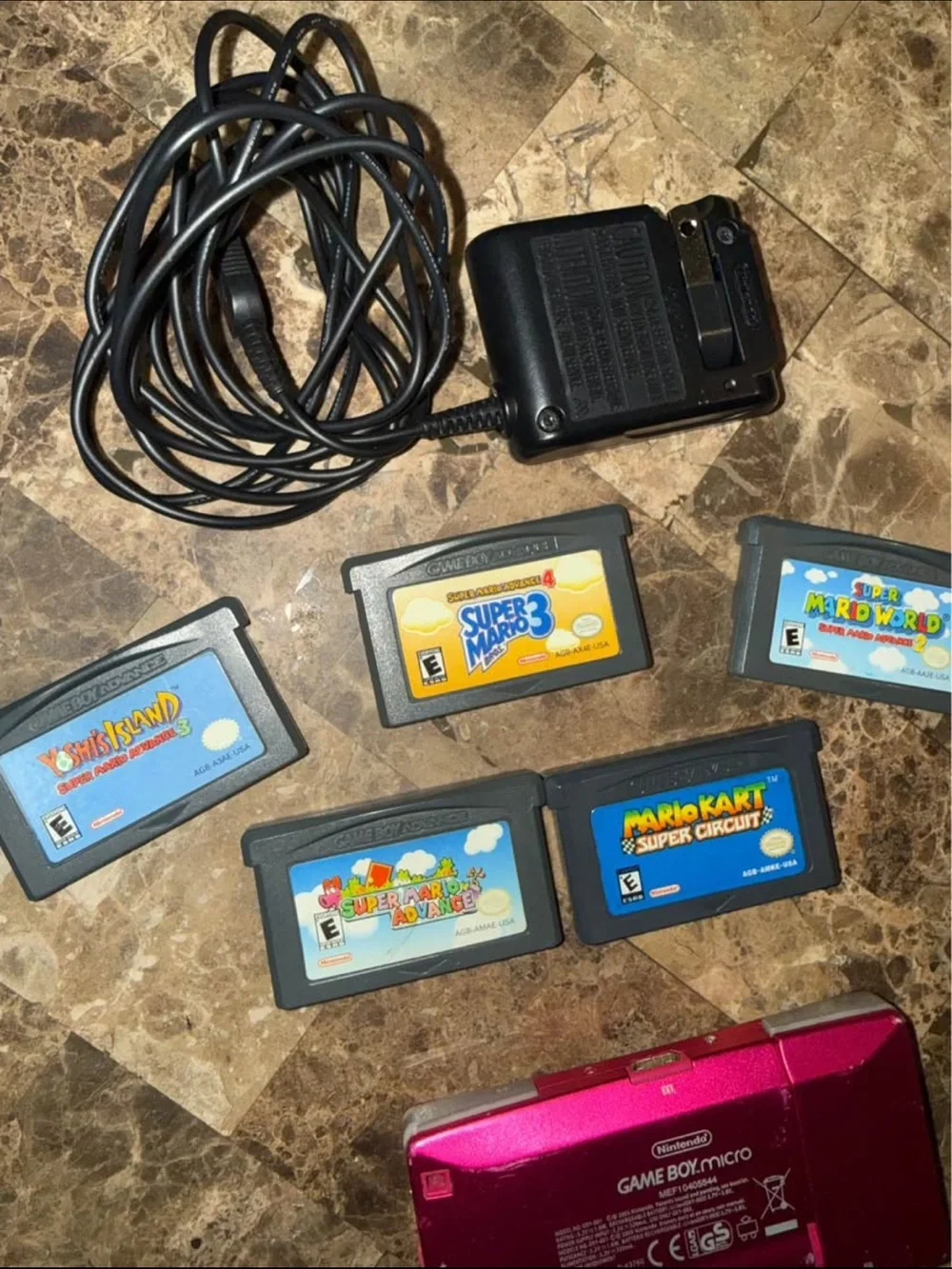 Nintendo gameboy micro Mario 5 games! Charger pink